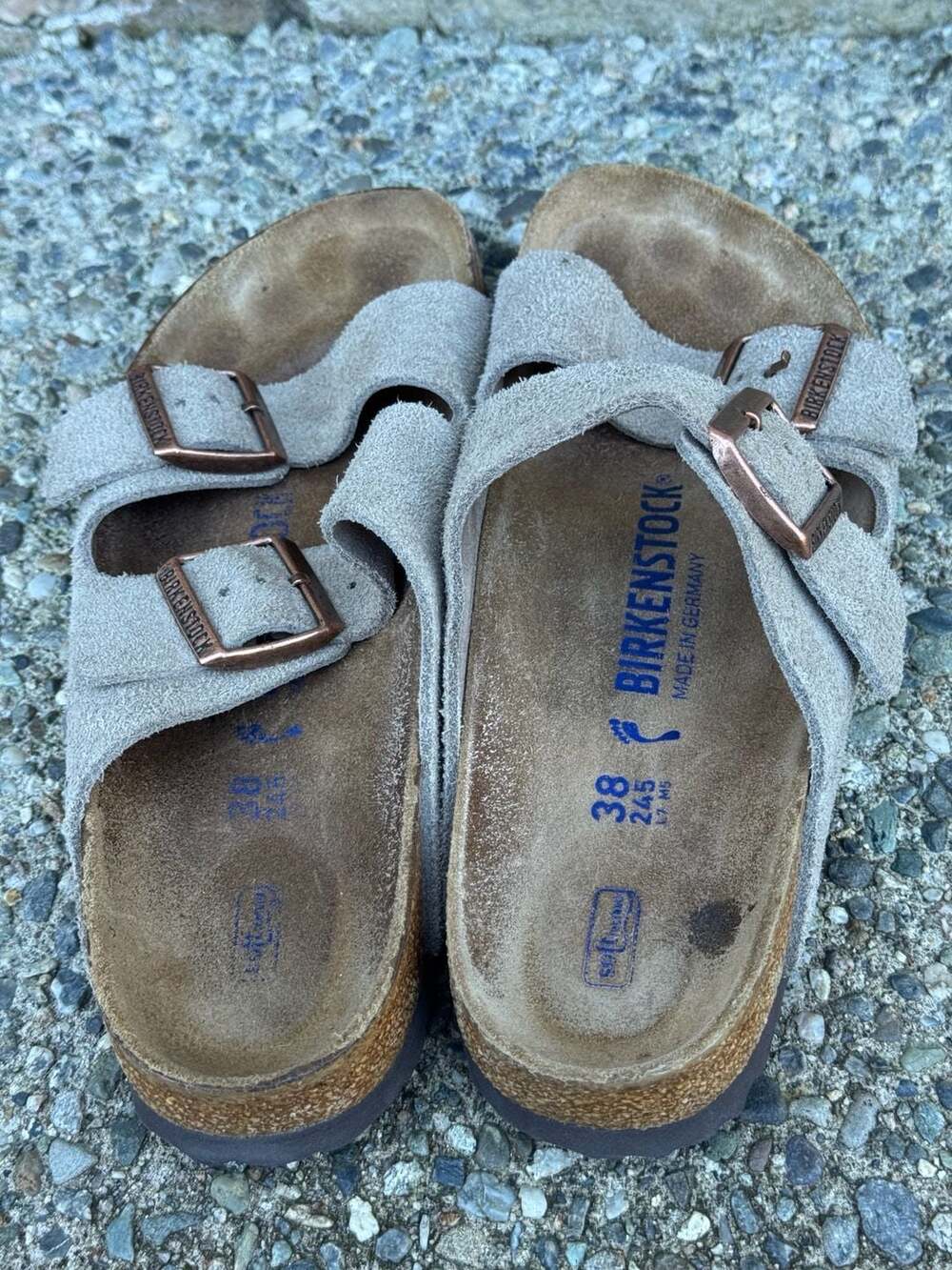 Birkenstock Arizona Soft Footbed Suede Slide Sandals in Taupe Size 38 - Picture 7 of 13